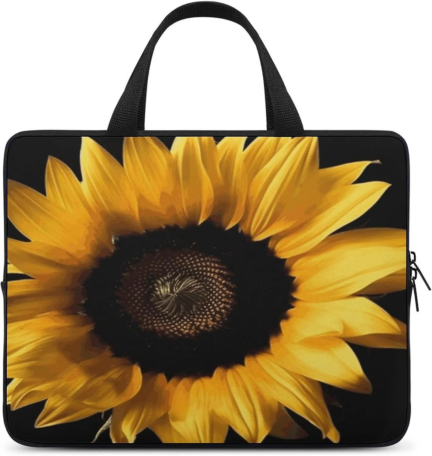 Laptop Bag Ultrathin Sunflower on Black Background Printing Laptop Carrying Case Portability Messenger Bags For Work Travel