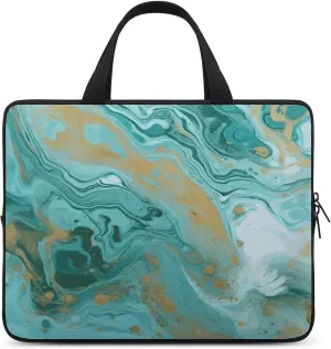 Laptop Bag Ultrathin Teal And Gold Marble Printing Laptop Carrying Case Portability Messenger Bags For Work Travel