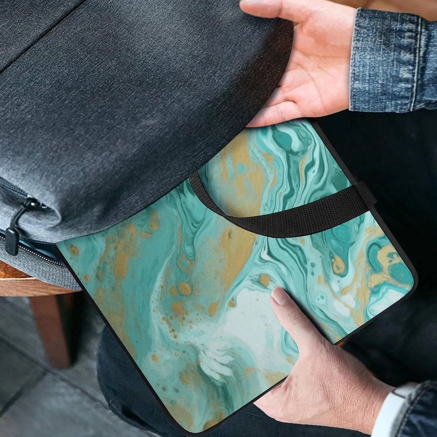 Laptop Bag Ultrathin Teal And Gold Marble Printing Laptop Carrying Case Portability Messenger Bags For Work Travel