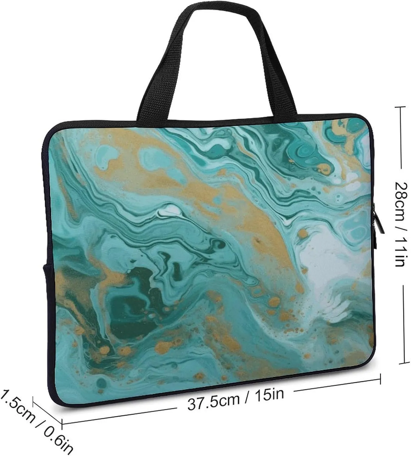 Laptop Bag Ultrathin Teal And Gold Marble Printing Laptop Carrying Case Portability Messenger Bags For Work Travel