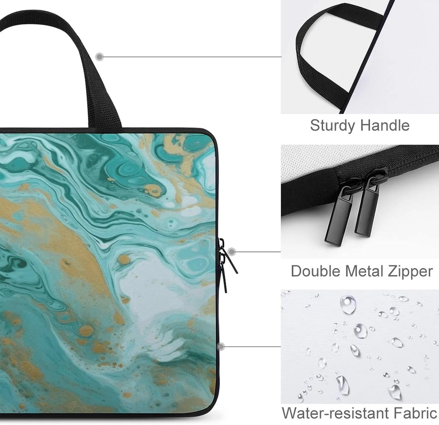 Laptop Bag Ultrathin Teal And Gold Marble Printing Laptop Carrying Case Portability Messenger Bags For Work Travel