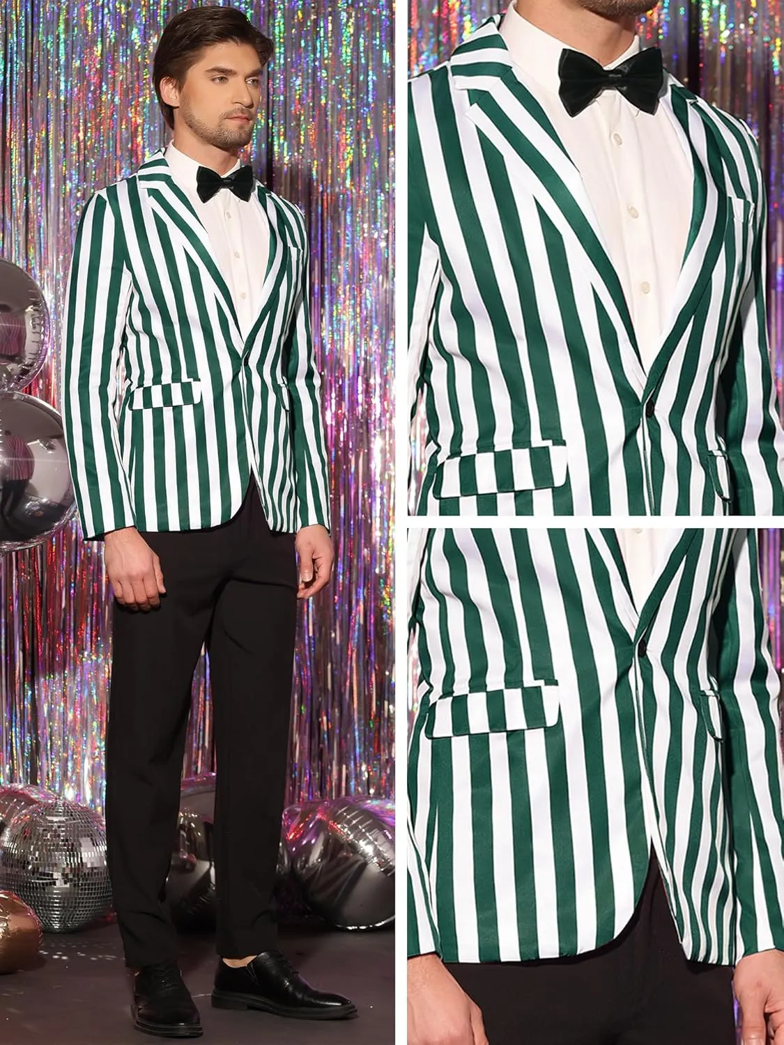Lars Amadeus Stripes Blazers for Men's Slim Fit Single Breasted Business Color Block Sports Coat