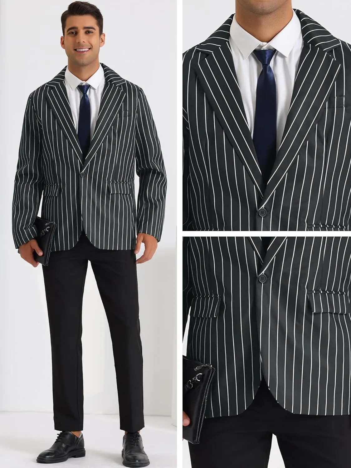 Lars Amadeus Stripes Blazers for Men's Slim Fit Single Breasted Business Color Block Sports Coat