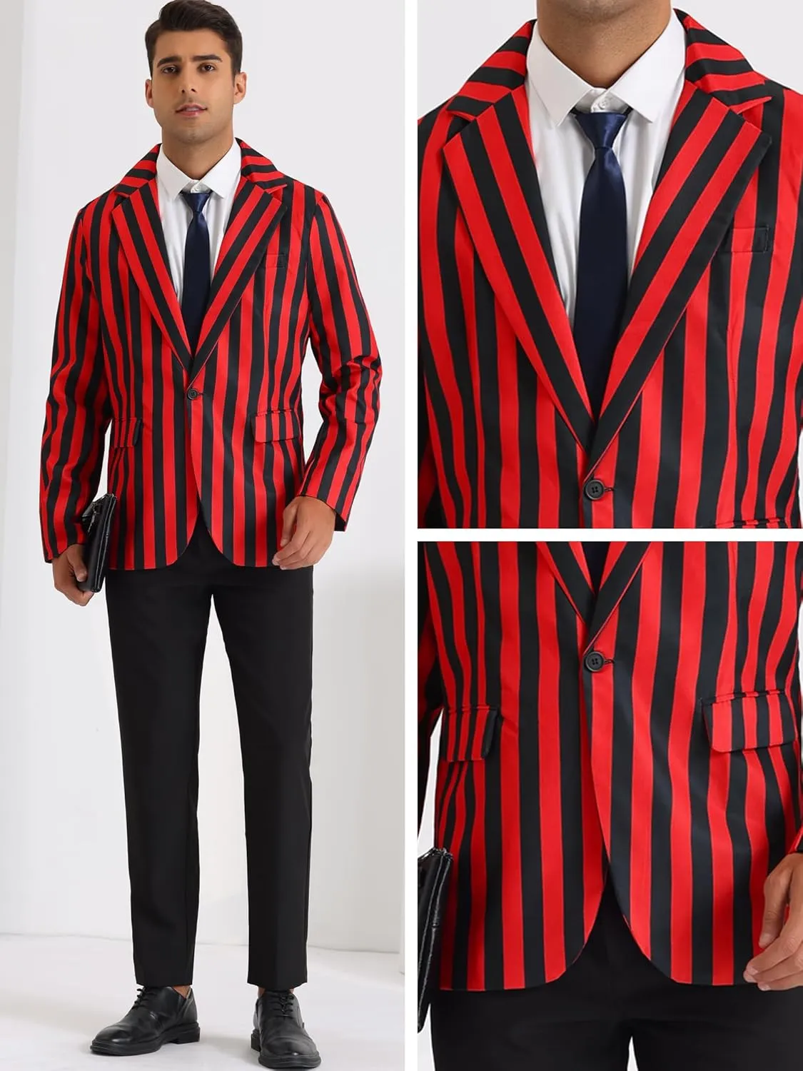 Lars Amadeus Stripes Blazers for Men's Slim Fit Single Breasted Business Color Block Sports Coat