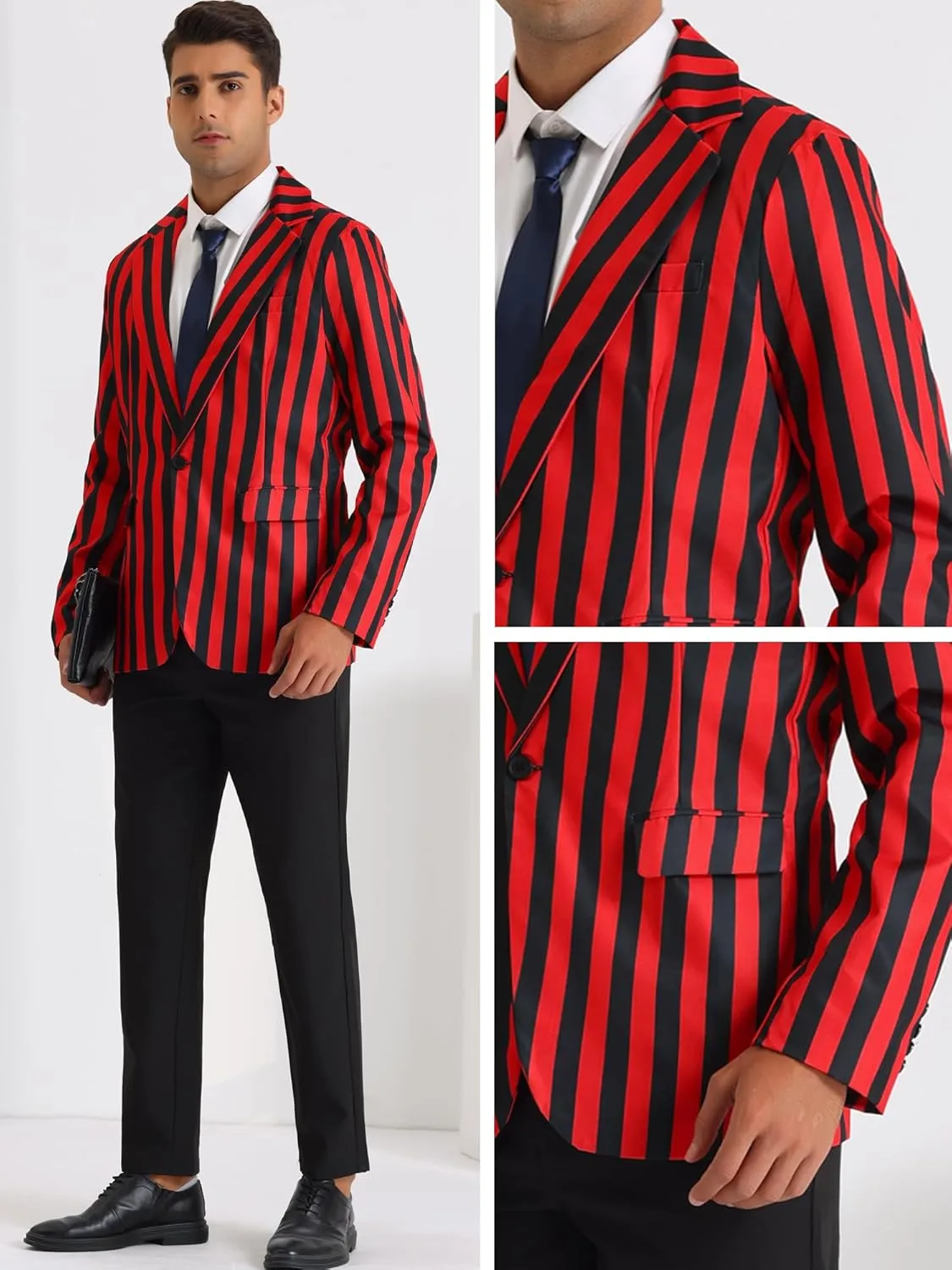 Lars Amadeus Stripes Blazers for Men's Slim Fit Single Breasted Business Color Block Sports Coat