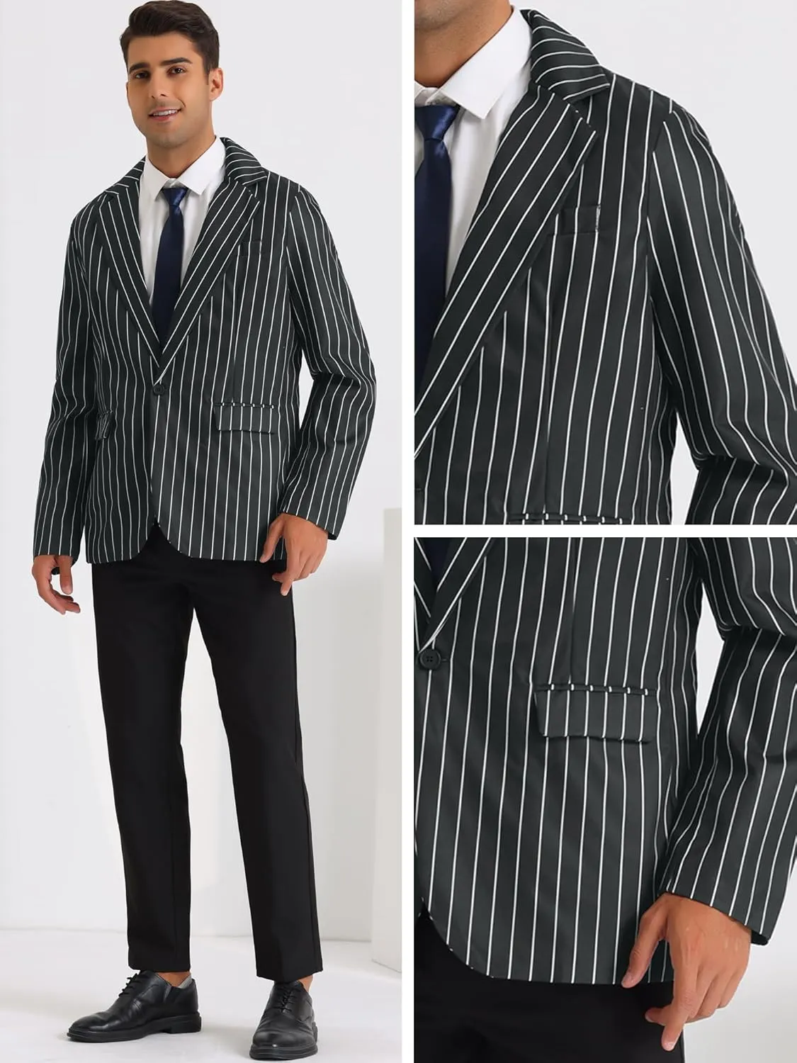 Lars Amadeus Stripes Blazers for Men's Slim Fit Single Breasted Business Color Block Sports Coat