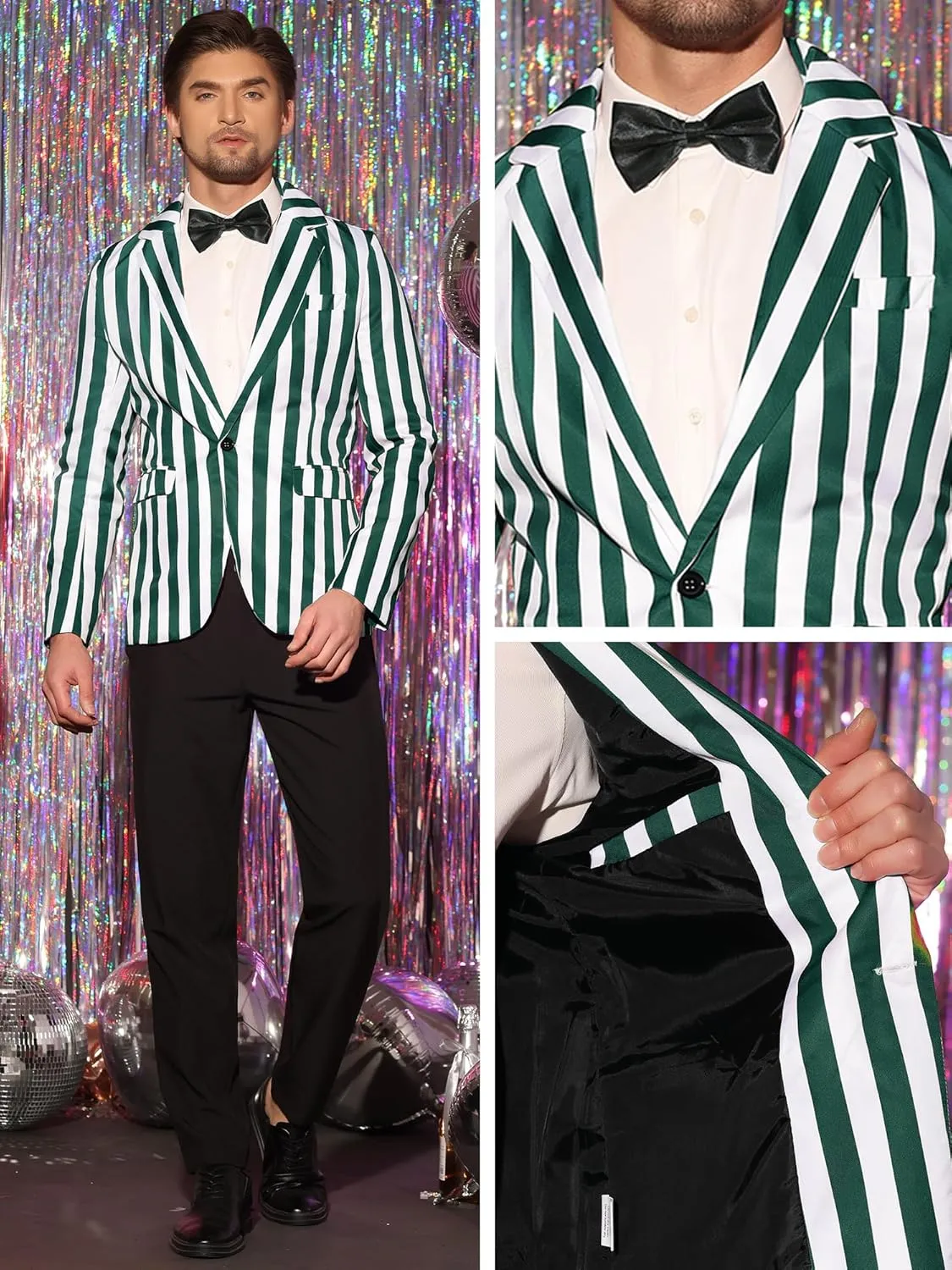 Lars Amadeus Stripes Blazers for Men's Slim Fit Single Breasted Business Color Block Sports Coat