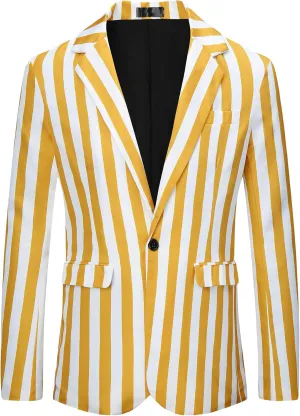 Lars Amadeus Stripes Blazers for Men's Slim Fit Single Breasted Business Color Block Sports Coat