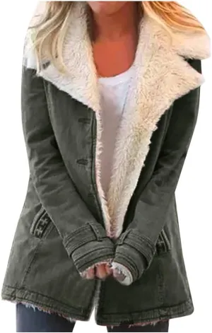 LCMTWX Fuzzy Fleece Jackets for Women Lapel Single Breasted Long Sleeve Plus Size Outwear Fuzzy Faux Shearling Zipper Plus