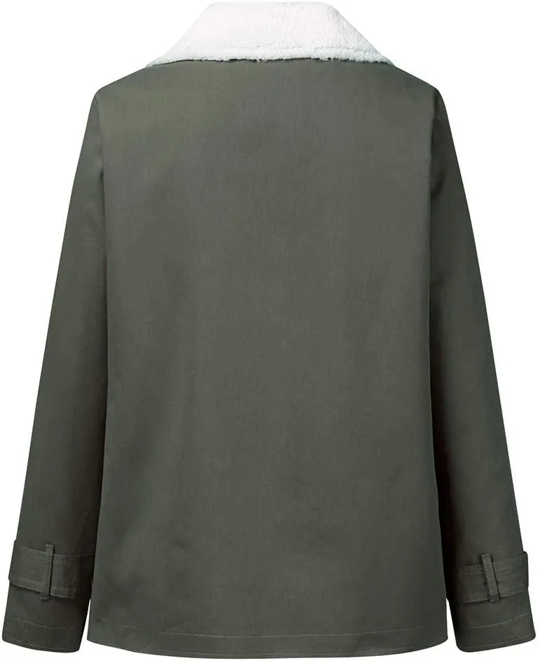 LCMTWX Fuzzy Fleece Jackets for Women Lapel Single Breasted Long Sleeve Plus Size Outwear Fuzzy Faux Shearling Zipper Plus