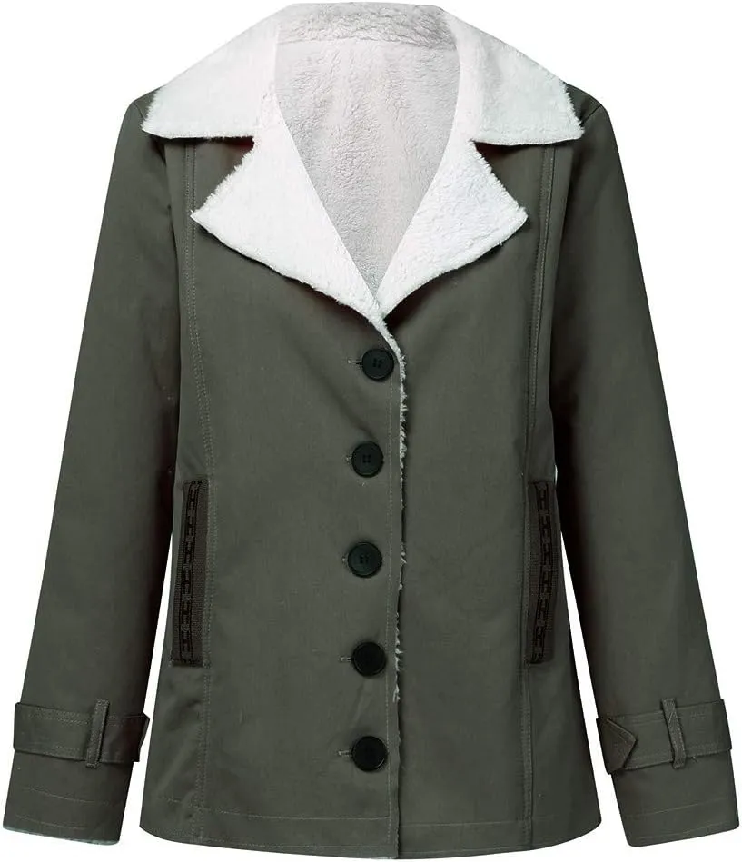 LCMTWX Fuzzy Fleece Jackets for Women Lapel Single Breasted Long Sleeve Plus Size Outwear Fuzzy Faux Shearling Zipper Plus