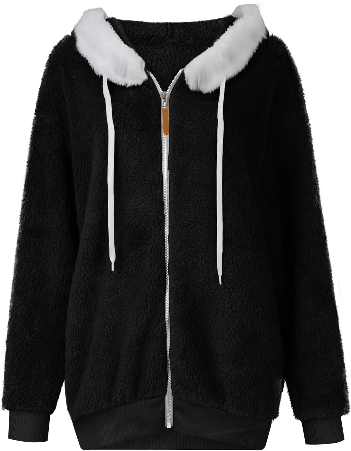 lcyhony Winter Coats for Women Sherpa Fleece Warm Comfy Zip Up Jackets Plus Size Faux Fur Hooded Outerwear with Pockets