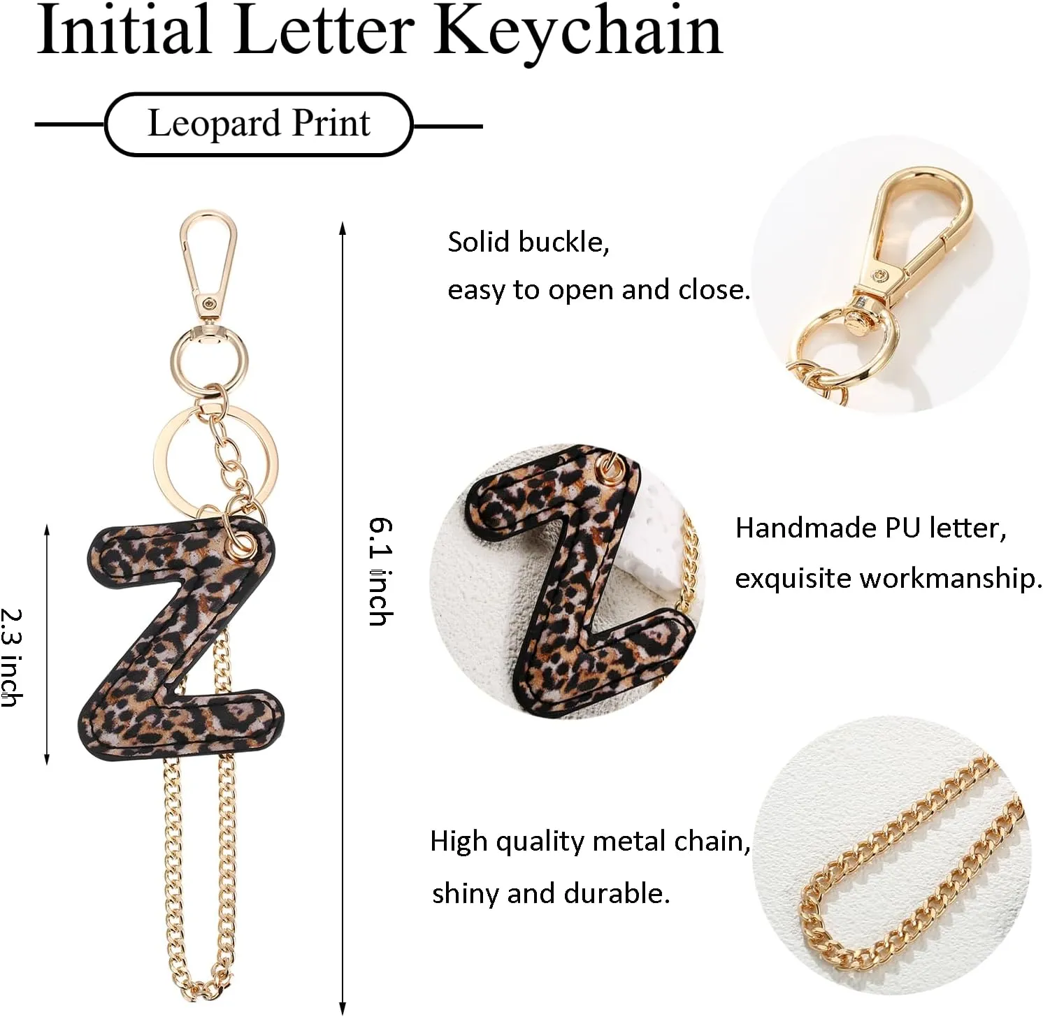 Leopard Letter Keychain for Women, PU leather Initial Letter Keyring Keychain Accessories Purse Handbags Charm