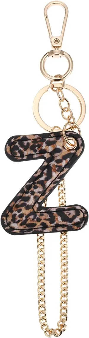 Leopard Letter Keychain for Women, PU leather Initial Letter Keyring Keychain Accessories Purse Handbags Charm