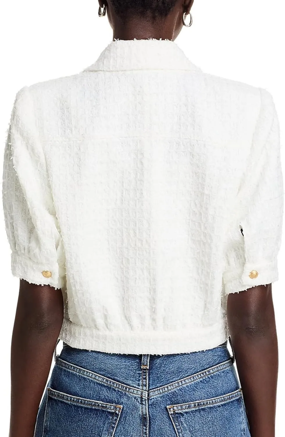 LifeShe Tweed Blazers for Women Cropped Short Sleeve Jacket Summer Work Business Casual Coat No Pockets