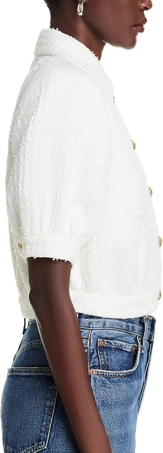 LifeShe Tweed Blazers for Women Cropped Short Sleeve Jacket Summer Work Business Casual Coat No Pockets