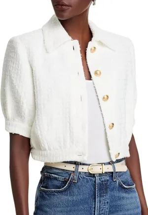 LifeShe Tweed Blazers for Women Cropped Short Sleeve Jacket Summer Work Business Casual Coat No Pockets