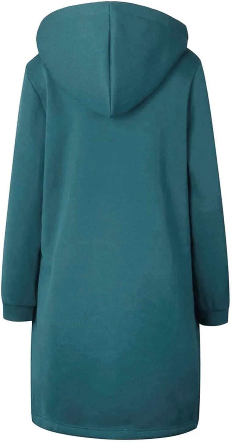 Long Hoodie for Women Zip Up Drawstring Fleece Warm Oversized Sweatshirt Jackets Fall Winter Open Front Cardigan Coat
