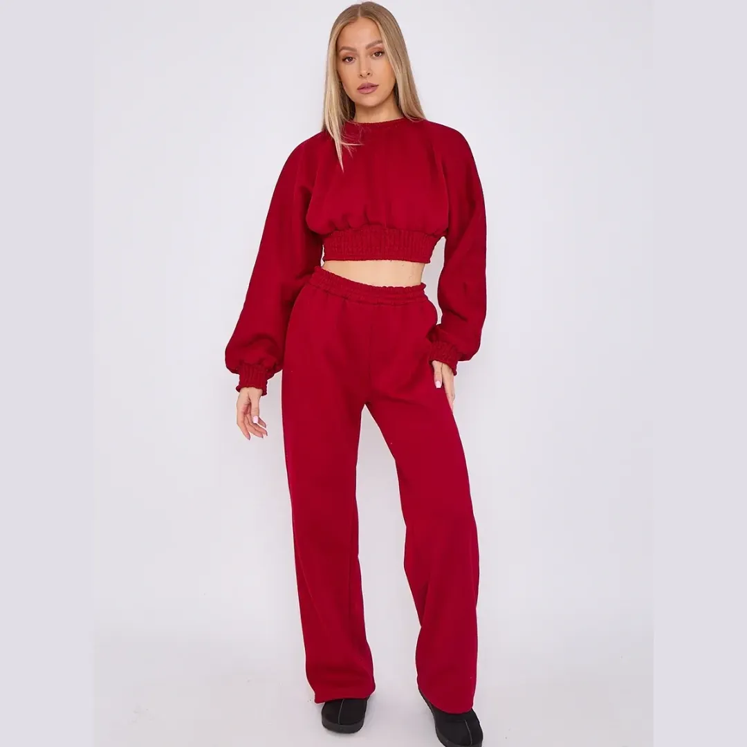 Long Sleeve Crop Top & Wide Leg Trouser Fleece Co-ord