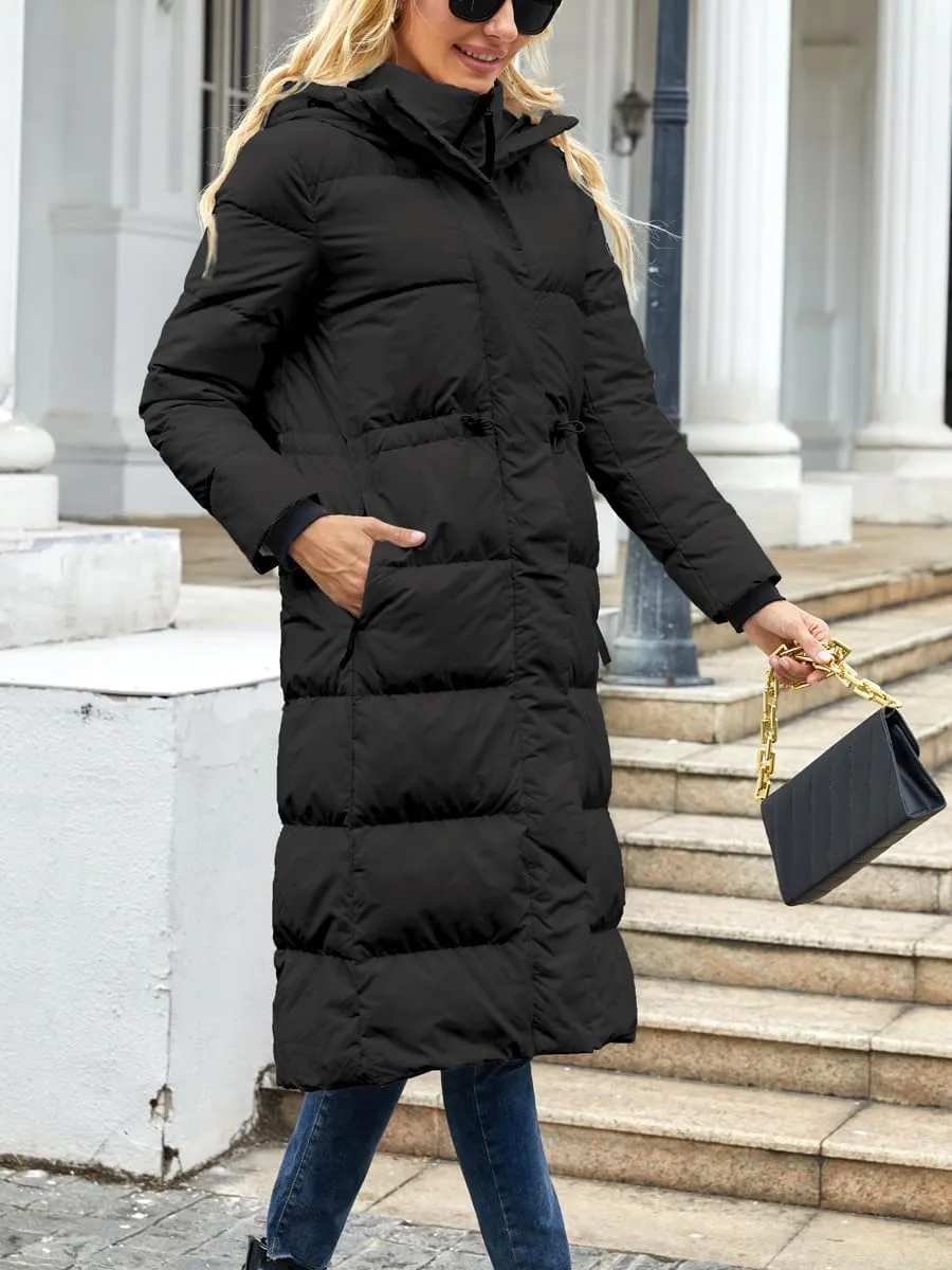 Long Winter Down Coats for Women with Hood Puffer Jacket Womens Lightweight Down Jacket with Pocket