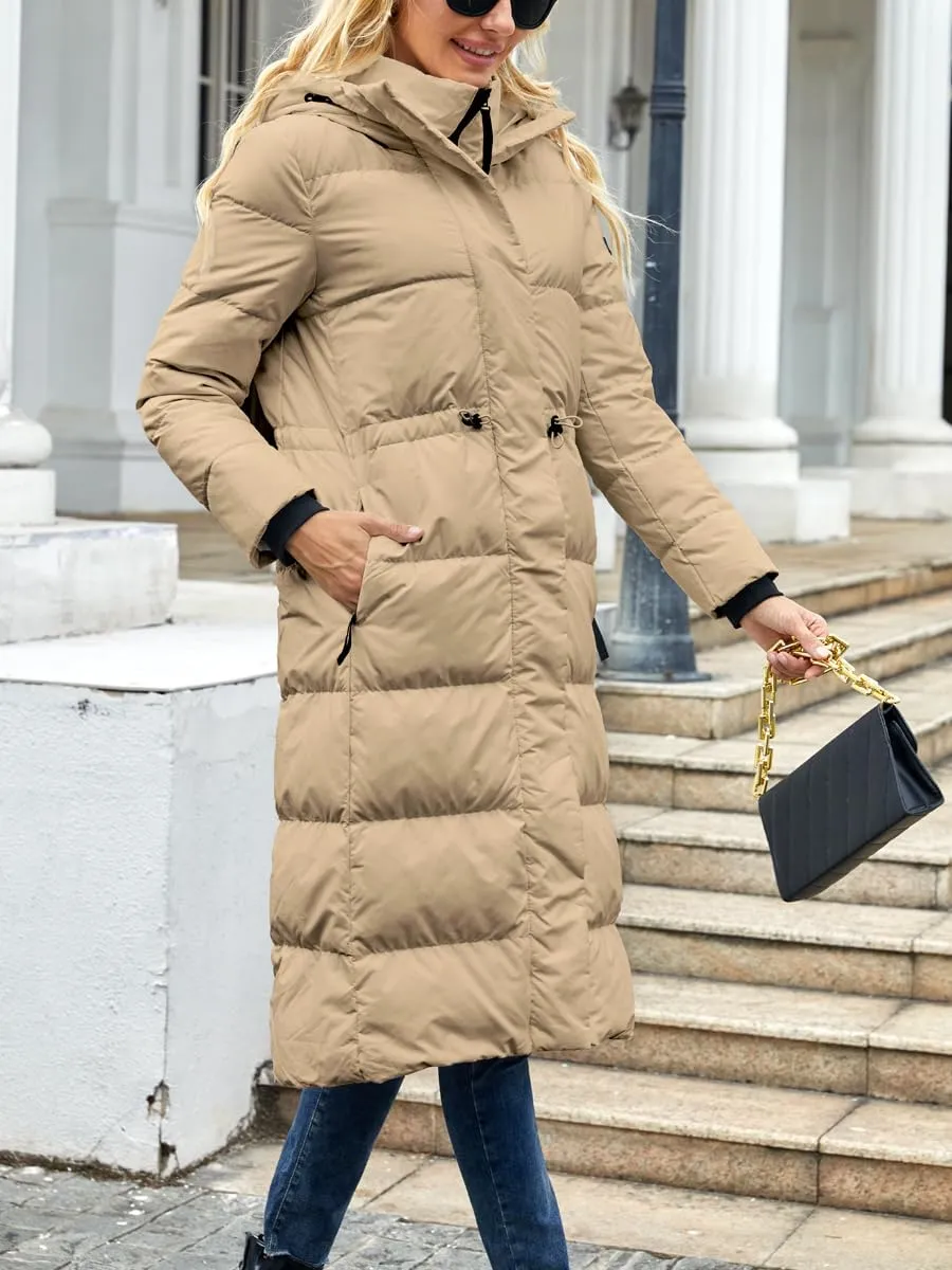 Long Winter Down Coats for Women with Hood Puffer Jacket Womens Lightweight Down Jacket with Pocket