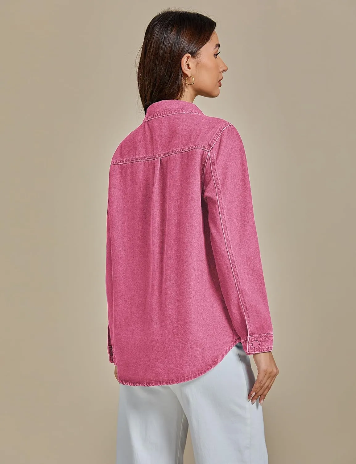 luvamia Denim Jackets for Women Trendy Long Sleeve Button Down Shirt Jacket Jean Shacket with Pocket Western Work Jacket