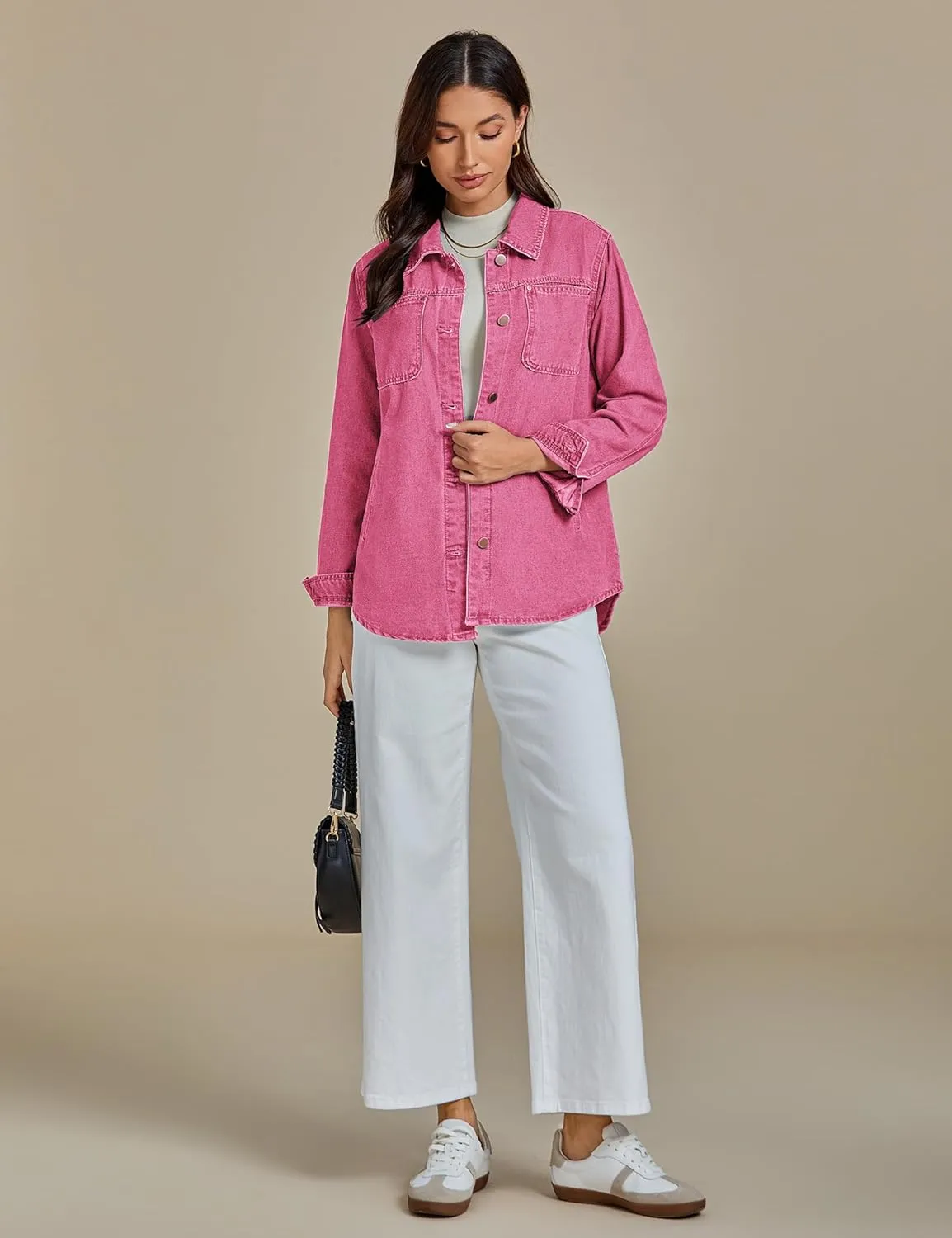luvamia Denim Jackets for Women Trendy Long Sleeve Button Down Shirt Jacket Jean Shacket with Pocket Western Work Jacket