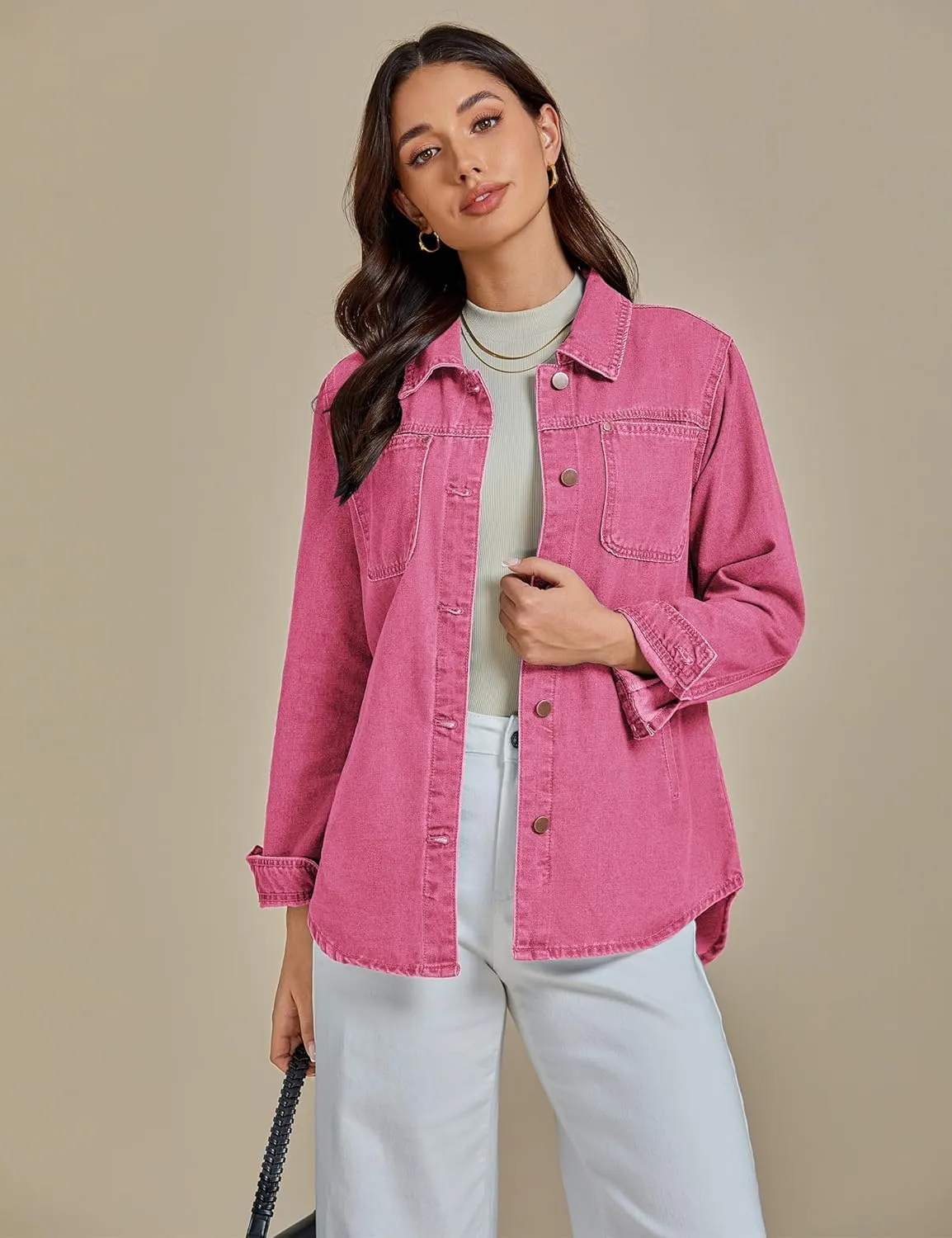 luvamia Denim Jackets for Women Trendy Long Sleeve Button Down Shirt Jacket Jean Shacket with Pocket Western Work Jacket