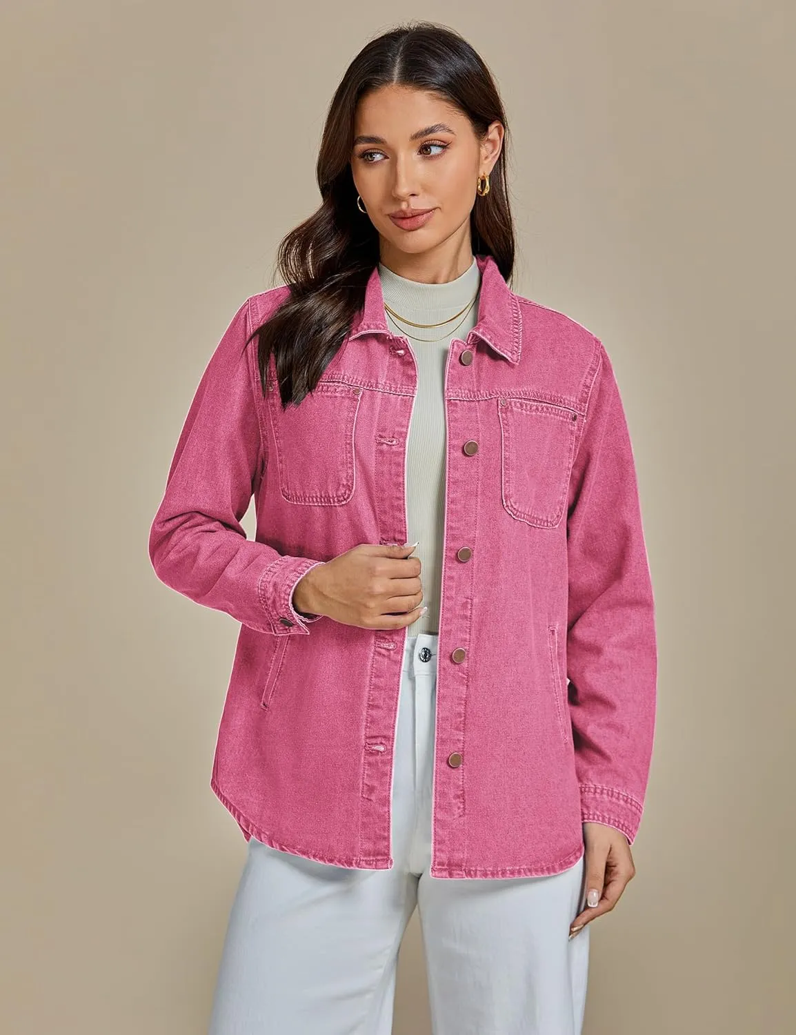 luvamia Denim Jackets for Women Trendy Long Sleeve Button Down Shirt Jacket Jean Shacket with Pocket Western Work Jacket