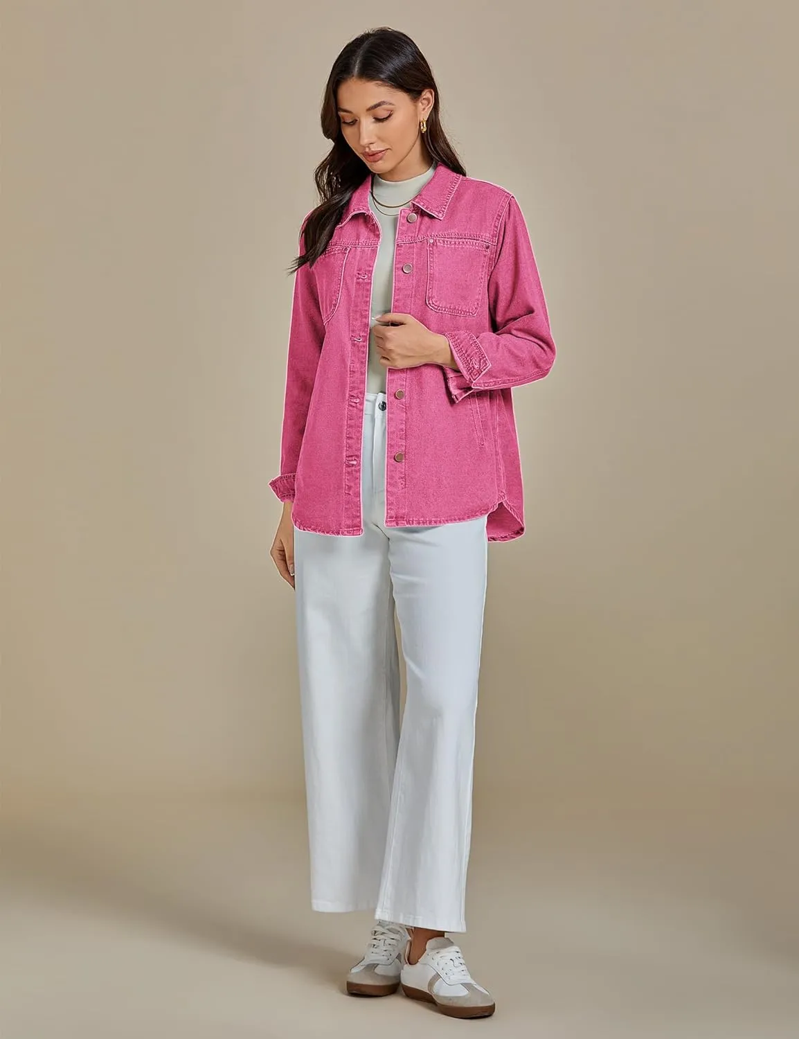 luvamia Denim Jackets for Women Trendy Long Sleeve Button Down Shirt Jacket Jean Shacket with Pocket Western Work Jacket