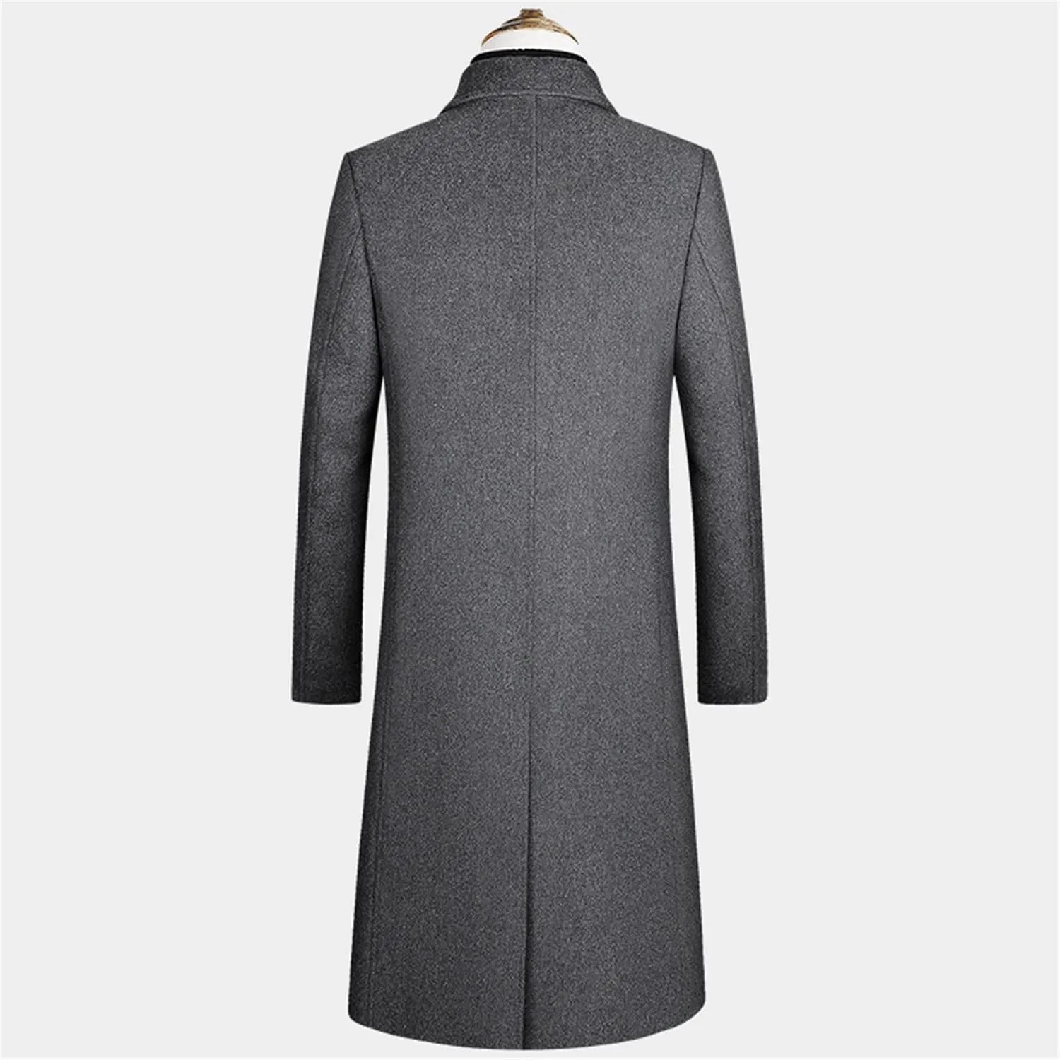 Maiyifu-GJ Men Full Length Trench Coats Slim Fit Single Breasted Long Top Pea Coat Premium Winter Wool Blend Overcoat Jacket