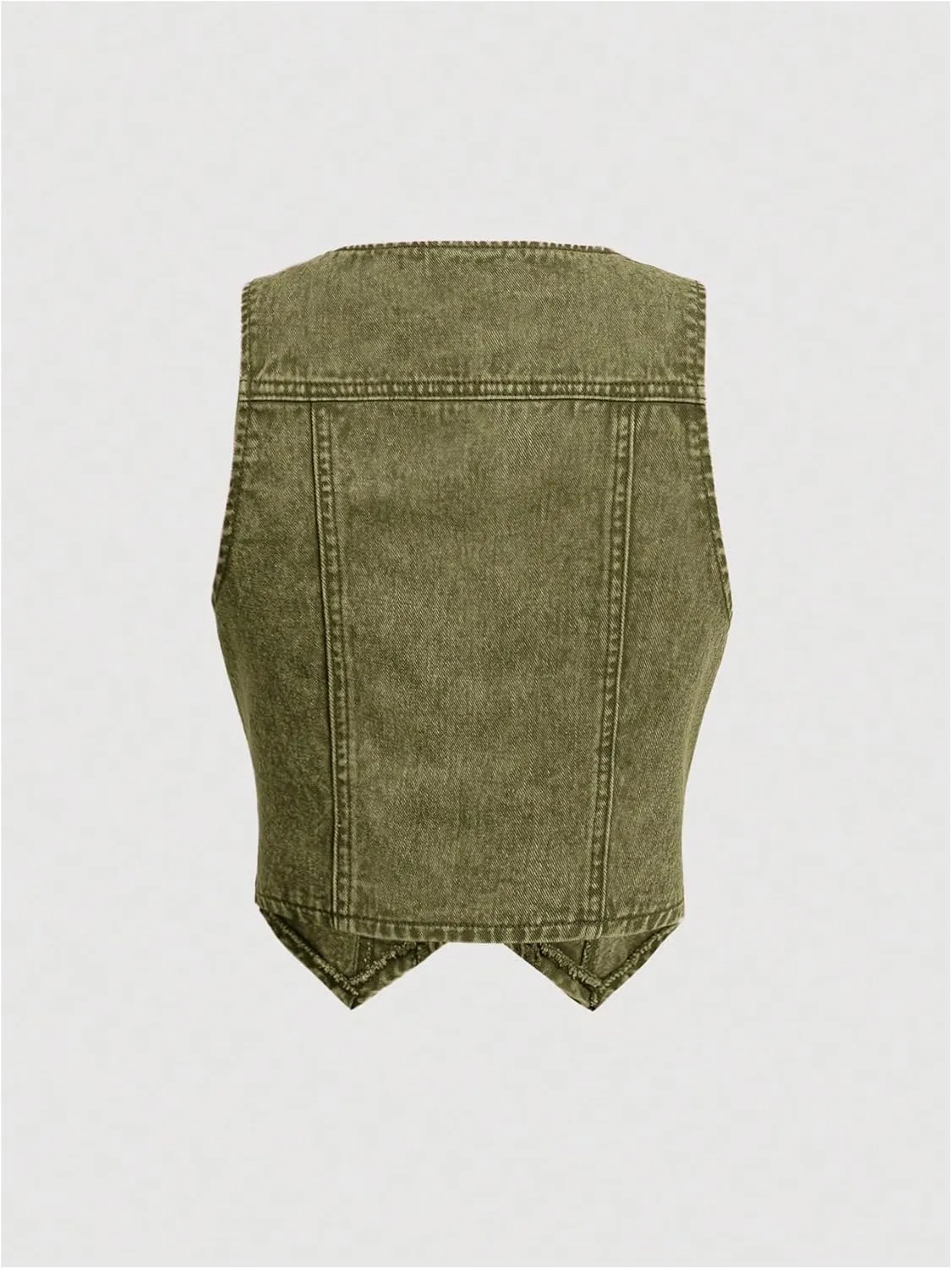 MakeMeChic Women's Denim Vest Button Down Asymmetrical Crop Top Sleeveless V Neck Y2K Jacket