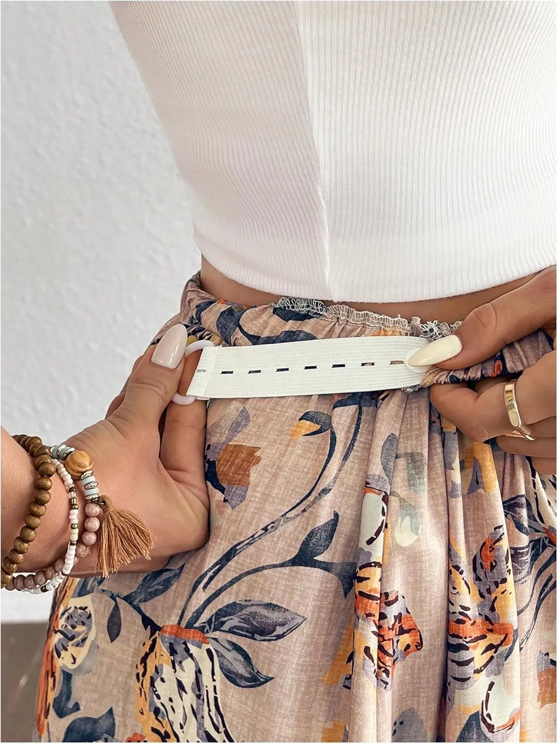 MakeMeChic Women's Maternity Skirt Floral Elastic Waist Ruffle Hem Layered Pregnancy Maxi Skirts