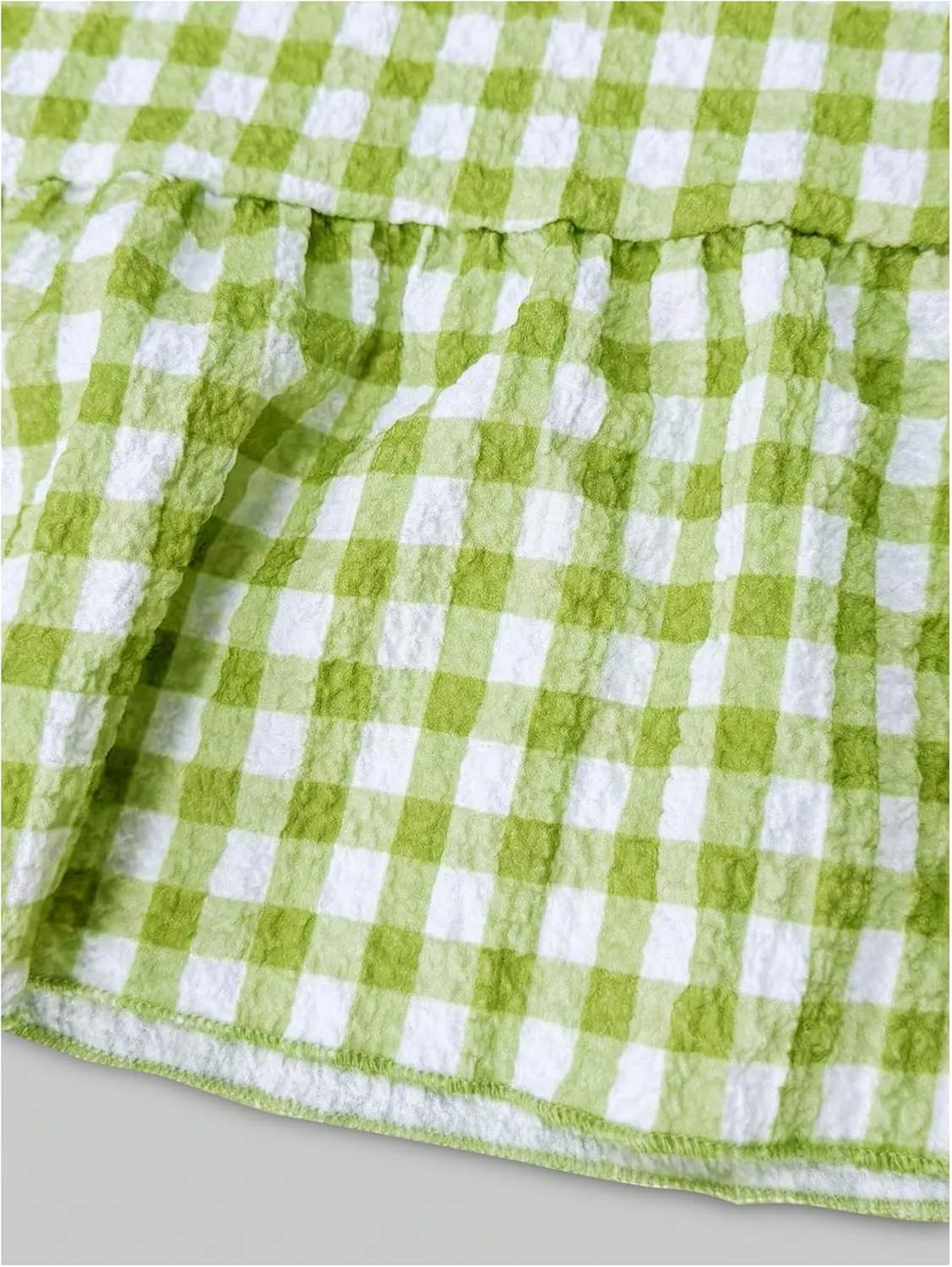 MakeMeChic Women's Y2K Gingham Wide Leg Pants Elastic Waist Ruffle Hem Loose Trousers Loungewear
