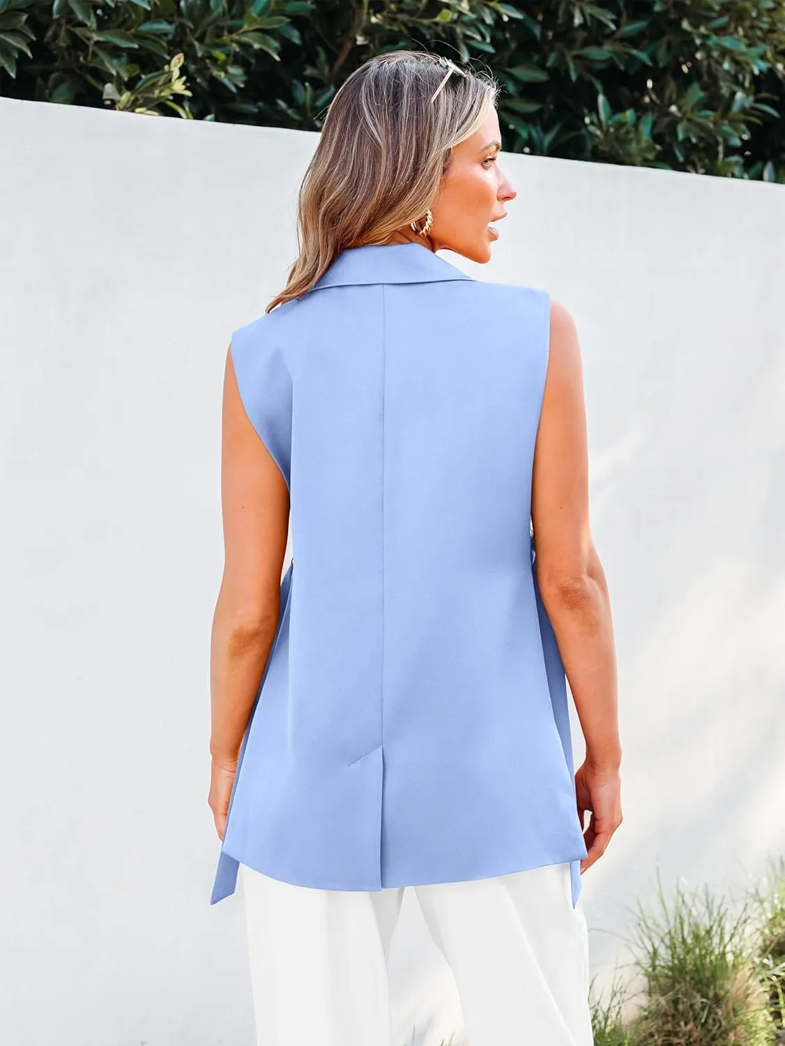 MASCOMODA Womens Fashion 2025 Sleeveless Blazer Vest Spring Casual Open Front Lapel V Neck Office Waistcoat Long Vests