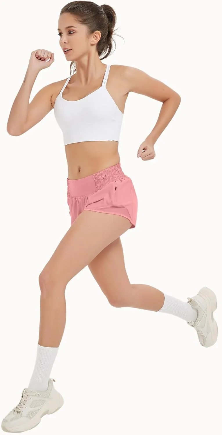 MCEDAR Women's Athletic Shorts for Gym Workout Shorts 2.5" Quick-Dry Lightweight Running Short with High Waisted Zip Pockets