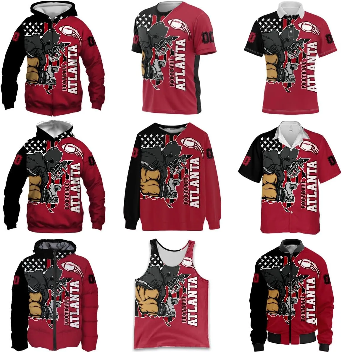 Men Football Custom Puffer Coat Add Any Name Number Lightweight Water-Resistant Winter Windproof Zipper Down Jacket S-5XL