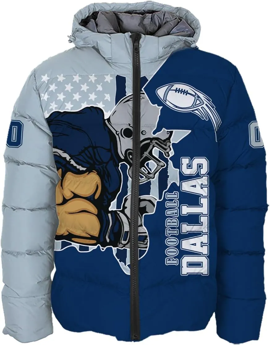 Men Football Custom Puffer Coat Add Any Name Number Lightweight Water-Resistant Winter Windproof Zipper Down Jacket S-5XL
