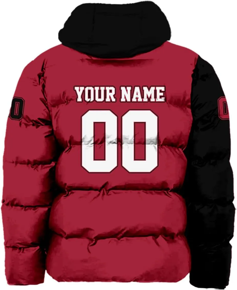 Men Football Custom Puffer Coat Add Any Name Number Lightweight Water-Resistant Winter Windproof Zipper Down Jacket S-5XL