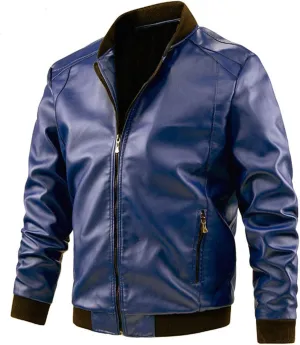 Men Leather Jacket Casual Solid Coat Simple Sports Zipper Coat Jacket Motorcycle Lightweight Faux Leather Outwear
