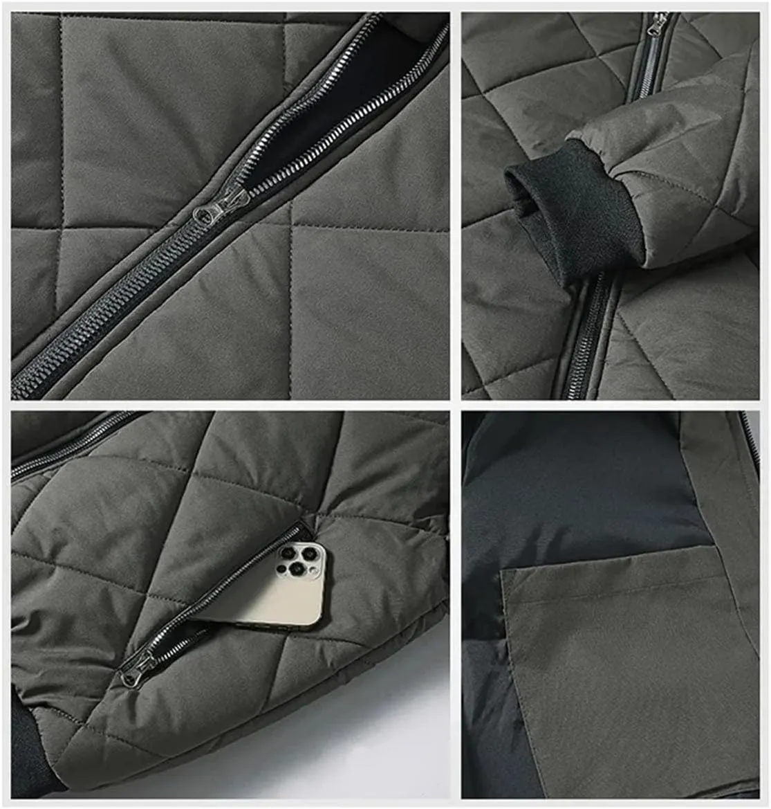 Men Stand Collar Stripe Cotton-Padded Jacket Classic Oversized Thick Outdoor Parka Coat