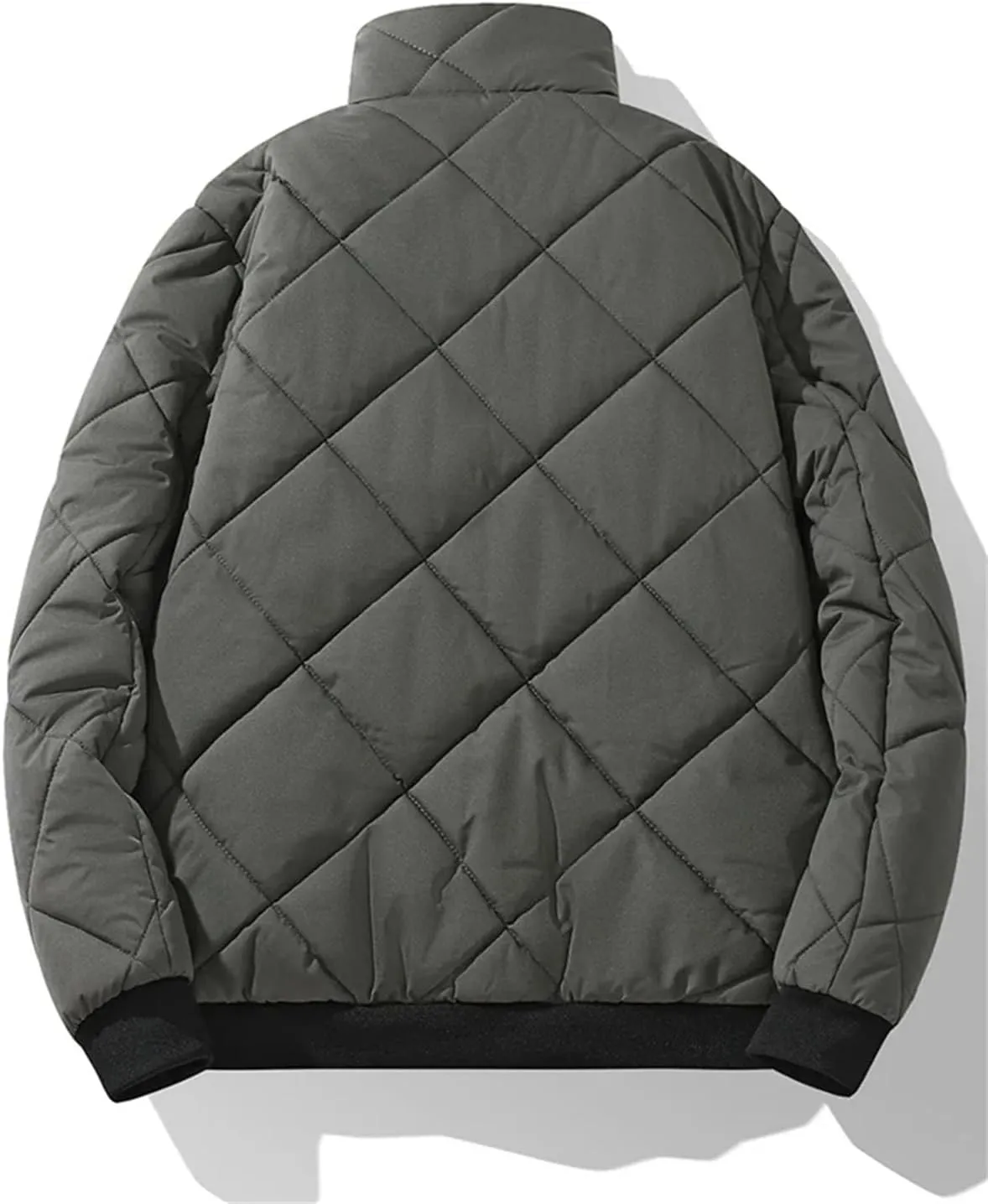 Men Stand Collar Stripe Cotton-Padded Jacket Classic Oversized Thick Outdoor Parka Coat