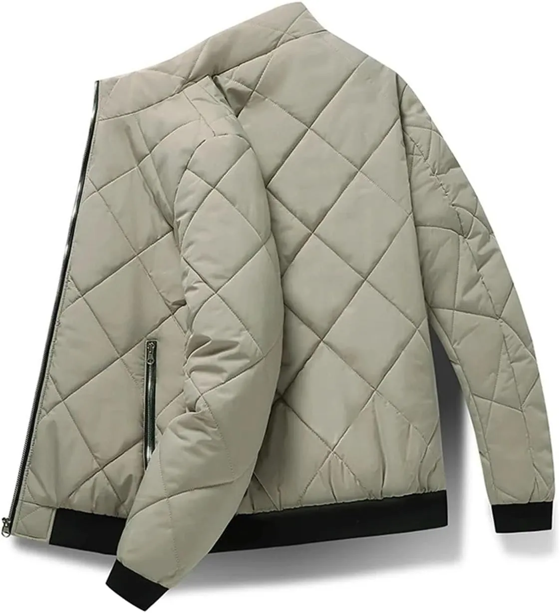 Men Stand Collar Stripe Cotton-Padded Jacket Classic Oversized Thick Outdoor Parka Coat
