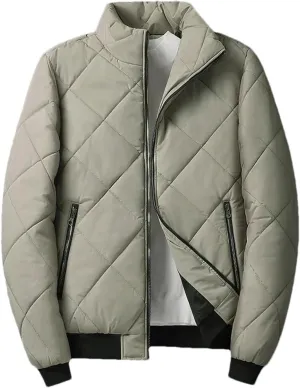 Men Stand Collar Stripe Cotton-Padded Jacket Classic Oversized Thick Outdoor Parka Coat