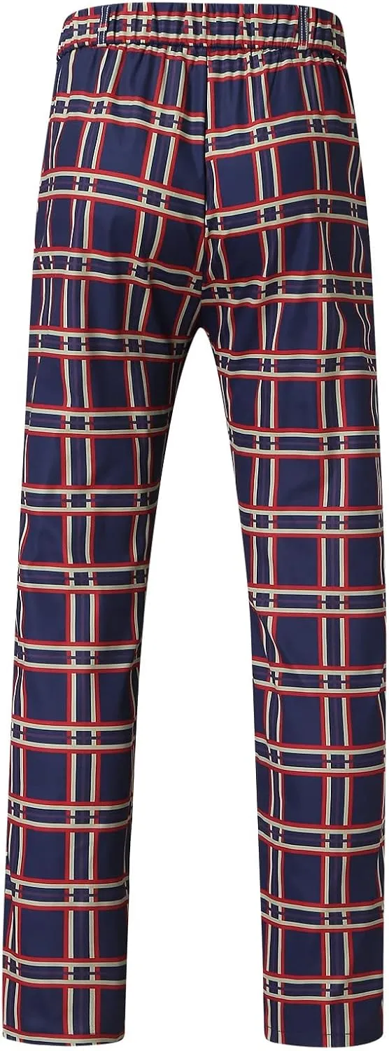 Mens Casual Plaid Pants Fashion Retro Tapered Stretch Slim Fit Business Dress Chino Pants Formal Lightweight Pants