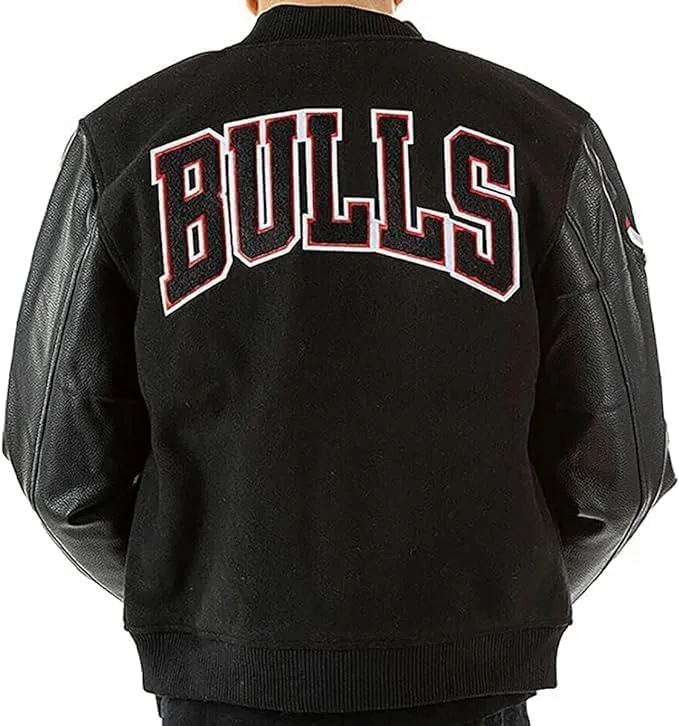 Men's Chicago Vintage Baseball Game Letterman Bull Black Wool & Leather Jacket