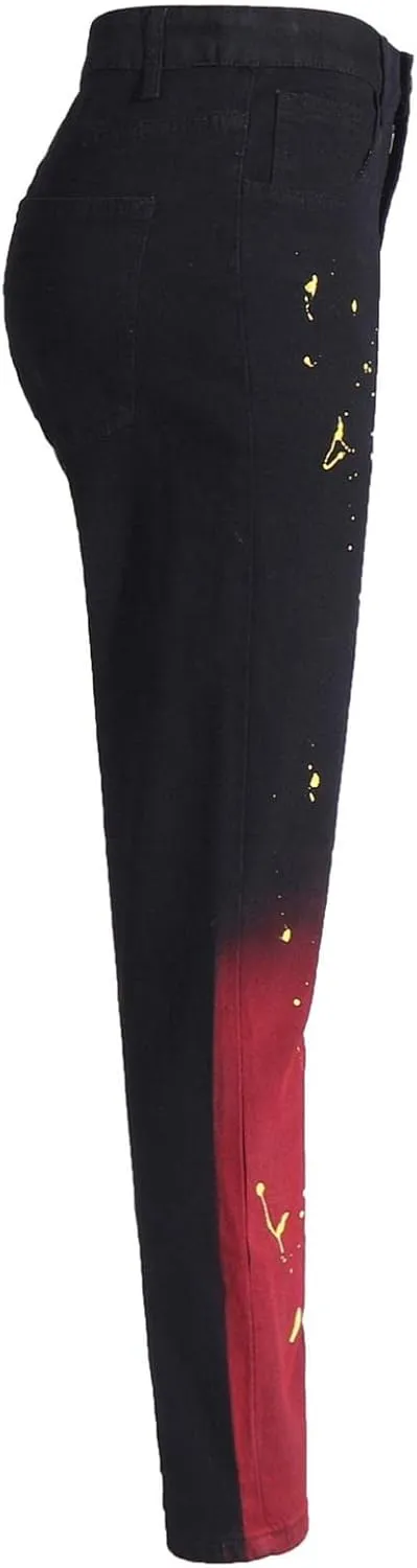 Mens Chinos Slim Fit Stretch Flat-Front Skinny Denim Pants Casual Tye Die Printed Slacks Tapered Trousers Pencil Jeans