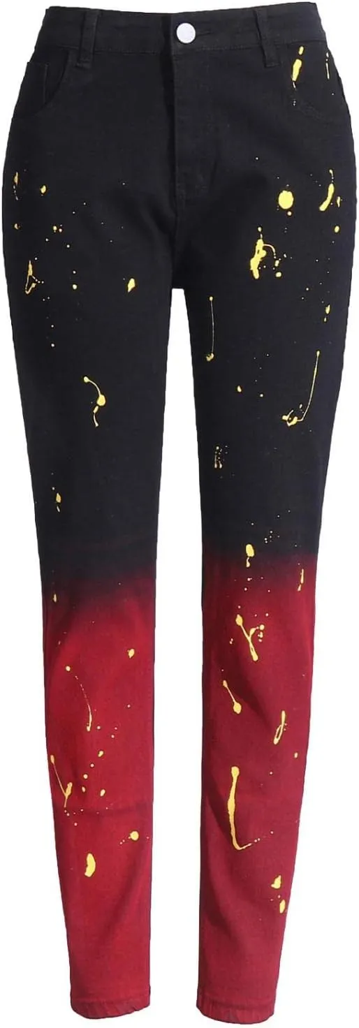 Mens Chinos Slim Fit Stretch Flat-Front Skinny Denim Pants Casual Tye Die Printed Slacks Tapered Trousers Pencil Jeans
