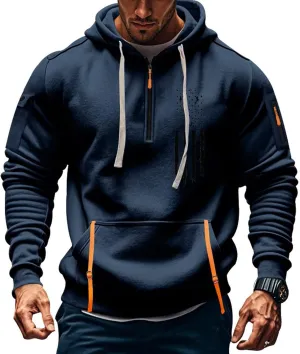 Mens Hoodies 1/4 Zip Slim Fit Basic Comfort Drawstring Mens Sweatshirt Cool Vintage Sweatshirt with Pockets