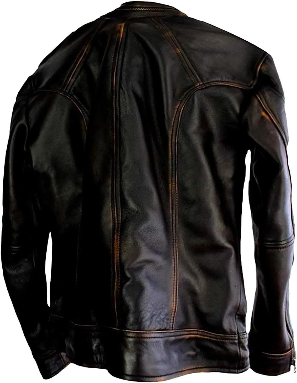 Men's Retro Distressed Motorcycle Leather Jacket - Vintage Cafe Racer Biker Leather Jacket For Men